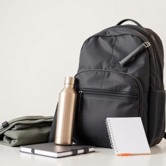 Kit corporativo com mochila, garrafa térmica e caderno personalizados